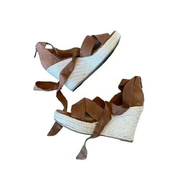 Torrid Suede Brown Lace-Up Espadrille Wedge Sandals Size 9WW - Picture 5 of 10